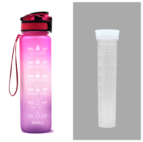 1L Tritan Water Bottle With Time Marker Bounce Cover Motivational Water Bottle Cycling Leakproof Cup For Sports Fitness Bottles (Option: Pink purple gradient set-1L)